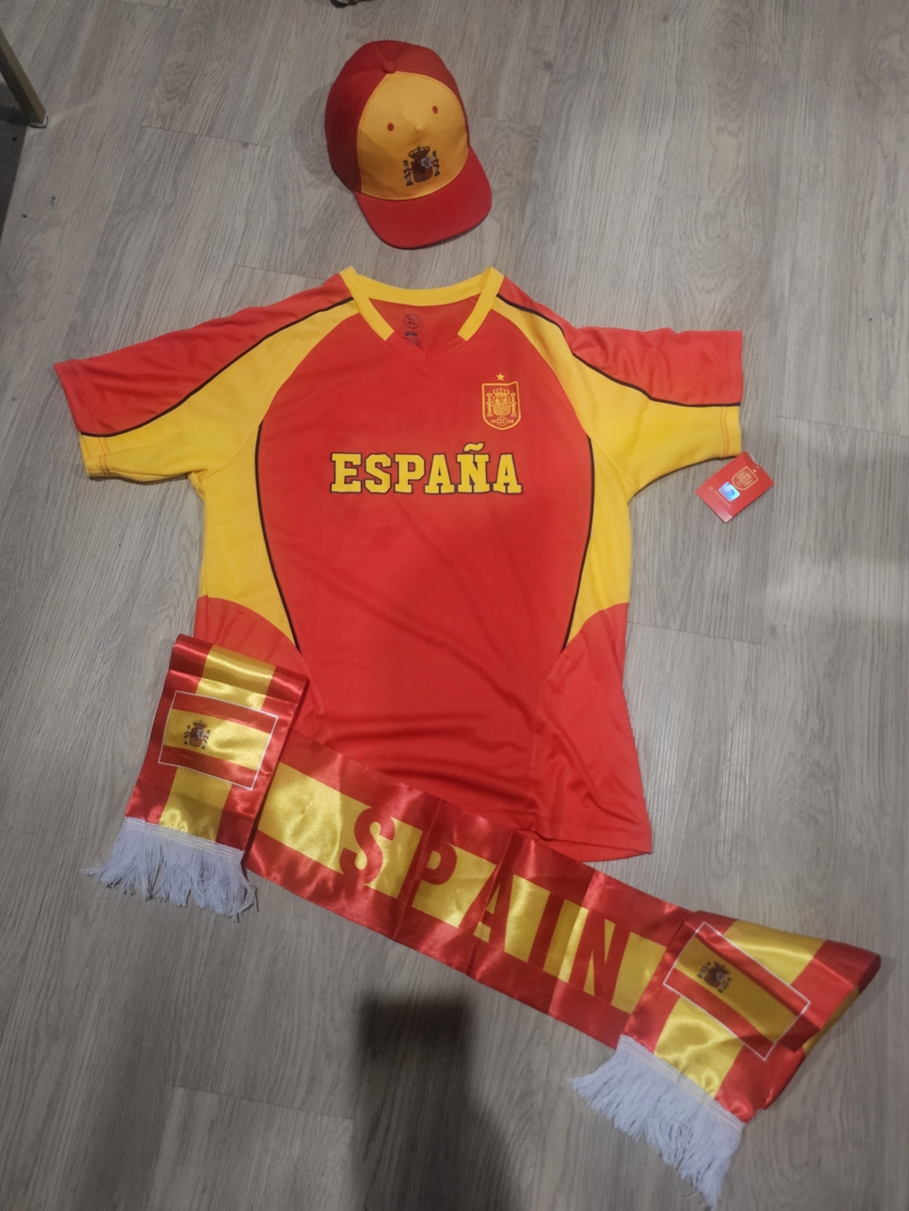 FIFA España Red & Yellow Fan Jersey,  Cap and Satin scarf - All 3 for $ 120